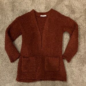 Pink Republic Plush Open-Front Cardigan - Rust Brown
